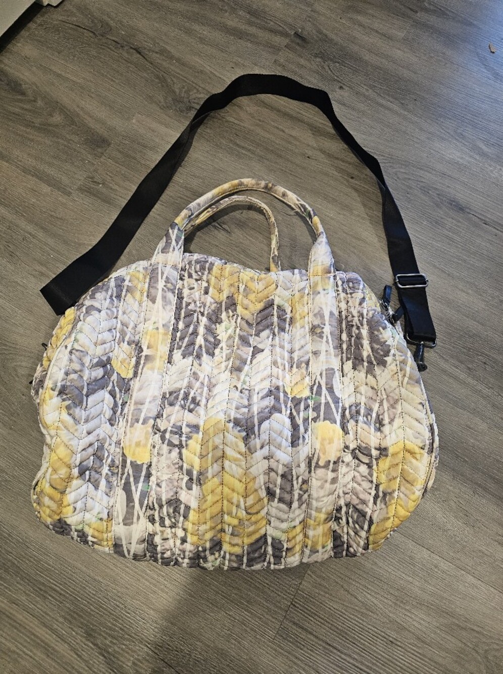 Steve Madden Quilted Floral Chevron Weekend Bag in Yellow & Gray